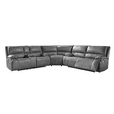 Layout A: Three Piece Leather Power Recline Power Headrest Sectional - 124" x 121"