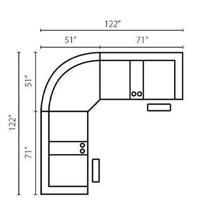 Layout F:  Three Piece Reclining Console Sectional (4 Recliners) - 122" x 122"