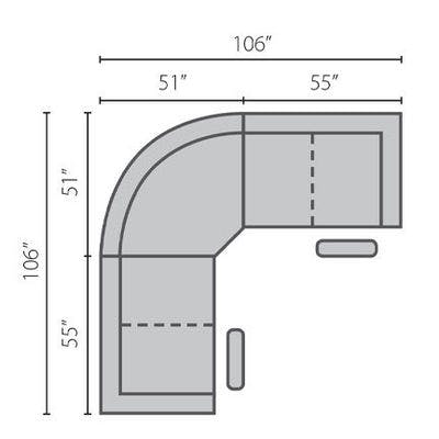 Layout D: Three Piece Reclining Sectional - 117" x 109"