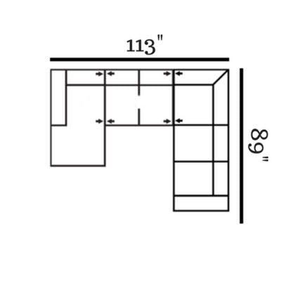 Layout R:  Three Piece Sectional 62" x 113" x 89"