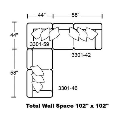 Layout K:  Three Piece Sectional 102" x 102"