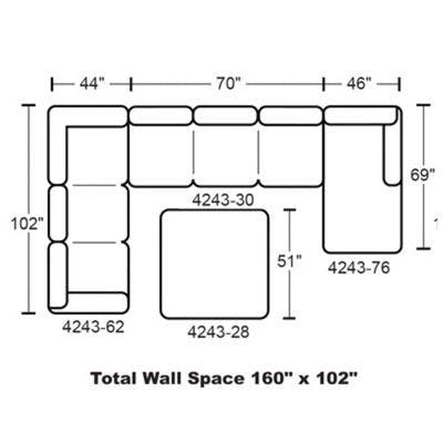 Layout A:  Four Piece Sectional (Includes Ottoman) 102" x 160" x 69"