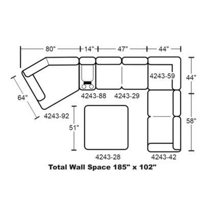 Layout D:  Six Piece Sectional (Includes Ottoman) 64" x 185" x 102"