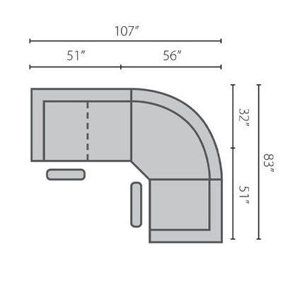 Layout A:  Three Piece Reclining Sectional 107" x 83"