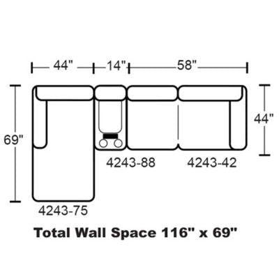 Layout I:  Three Piece Sectional 69" x 116"