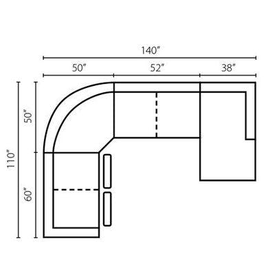 Layout E:  Four Piece Reclining Sectional 110" x 140" x 63"
