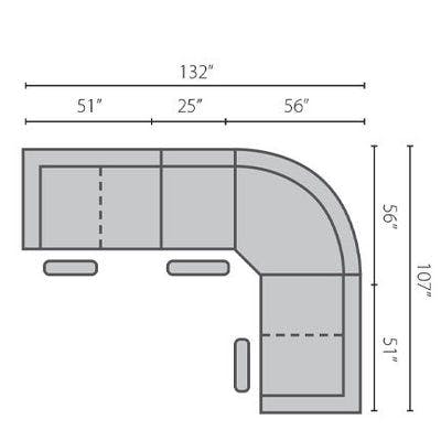 Layout D:  Four Piece Reclining Sectional 132" x 107"