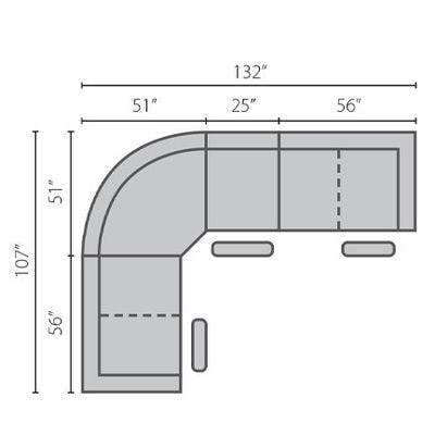 Layout E:  Four Piece Sectional 107" x 132"