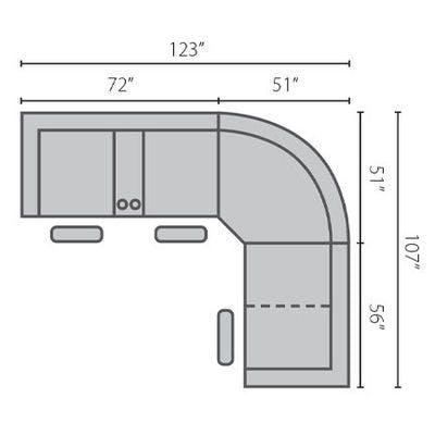 Layout G: Three Piece Sectional 123" x  107"
