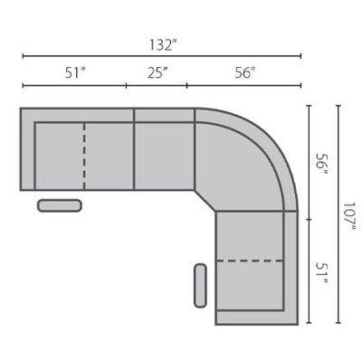 Layout D:  Four Piece Reclining Sectional 132" x 83"