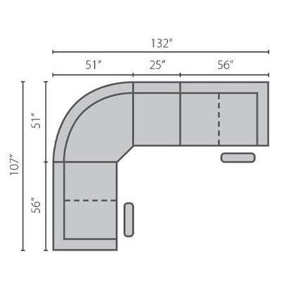 Layout E:  Four Piece Reclining Sectional 107" x 132"