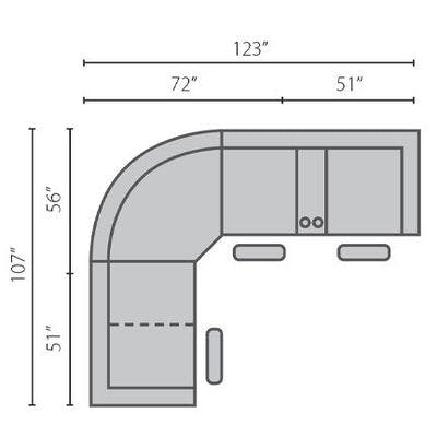 Layout F: Three Piece Reclining Sectional 107" x 123"