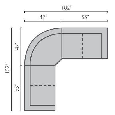 Layout K: Three Piece Sectional (With Curved Wedge) 102" x 102"