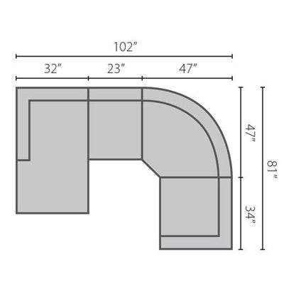 Layout L:  Four Piece Sectional (With Curved Wedge) 102" x 81"
