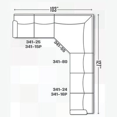 Layout A:  Four Piece Reclining Sectional 103" x 127"