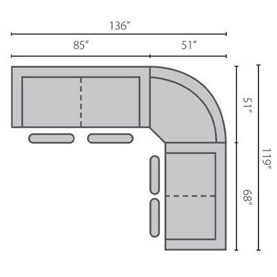 Layout A:  Three Piece Sectional. 136" x 119"
