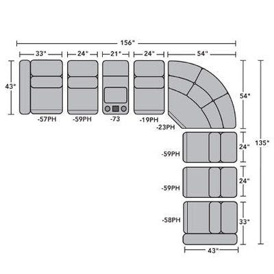 Layout C:  Eight Piece Sectional 156" x 135"