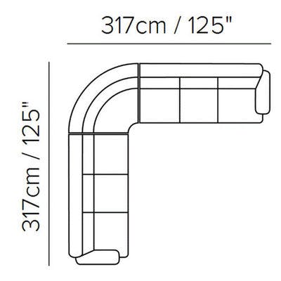 Layout E:  Three Piece Sectional = 125" x 125"