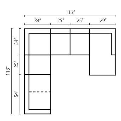 Layout K Six Piece Sectional (Chaise Right Side)  113" x 113" x 64"