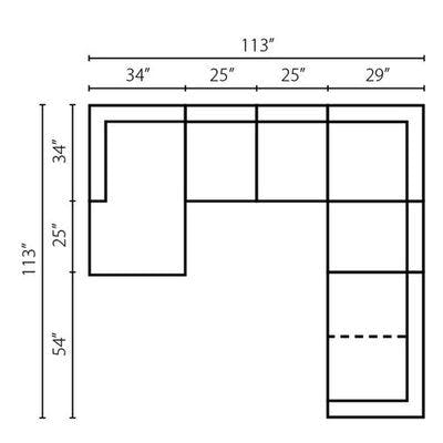 Layout J: Six Piece Sectional (Chaise Left Side) 64" x 113" x 113"