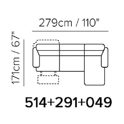 Layout A:  Three Piece Reclining Sectional (Chaise Right) 110" x 67"